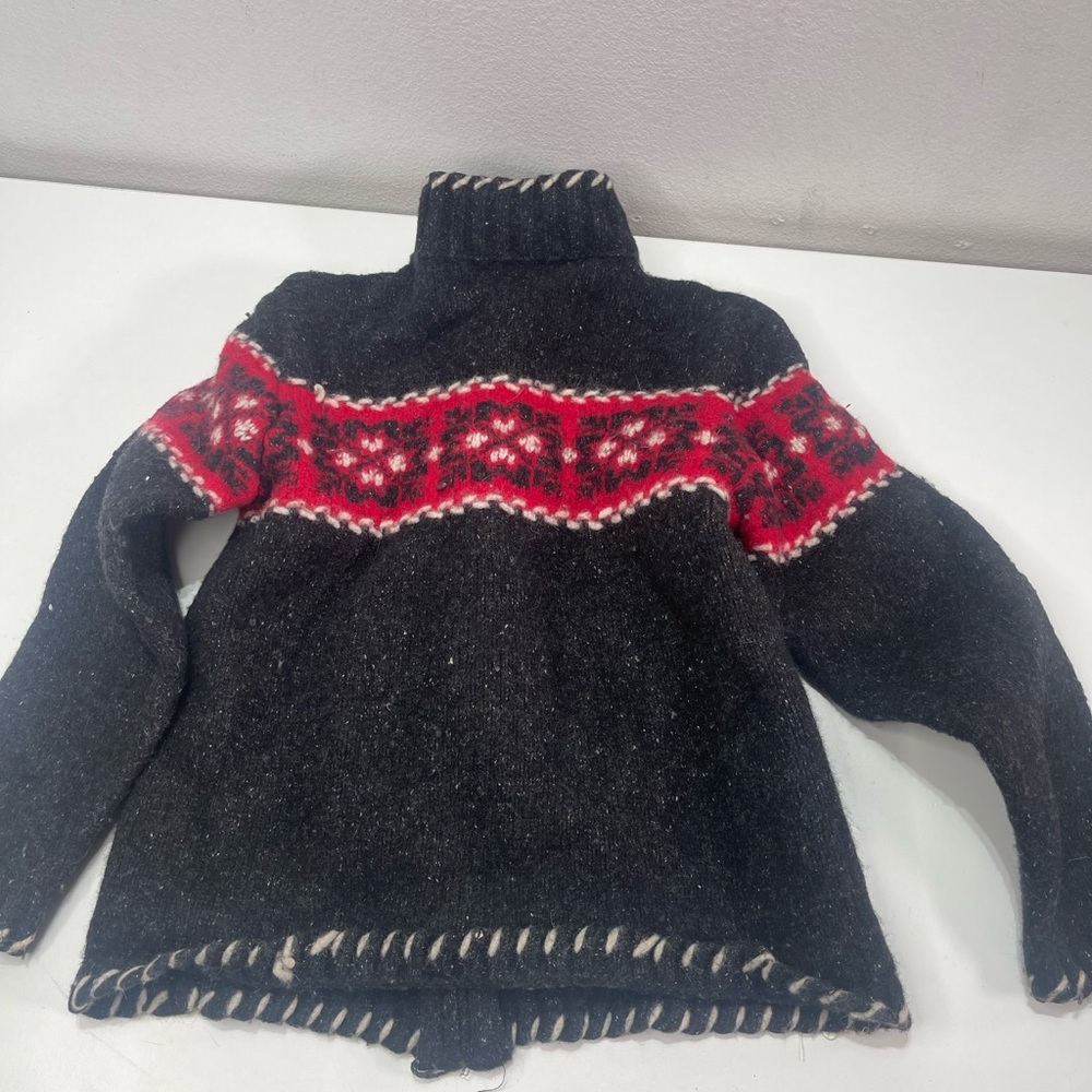 Vintage Eagle's Eye Cardigan Zip Sweater Nordic Fair Isle Wool Silk Shrunken XS - Picture 7 of 8